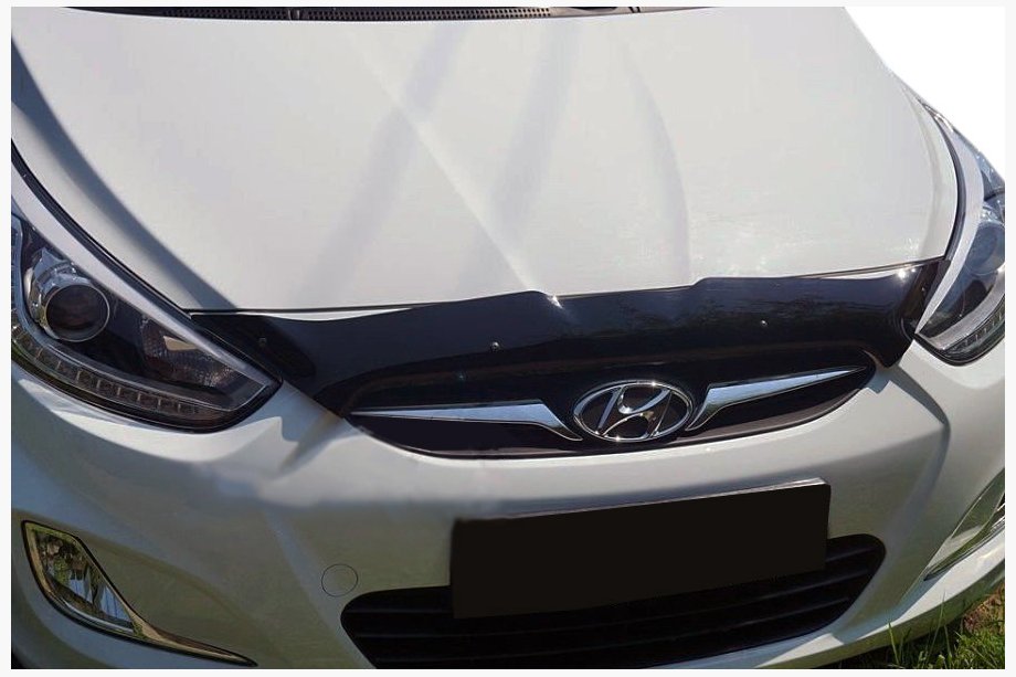 Hyundai Accent 2011-2017 гг. Дефлектор капота короткий 2010-2014 (SIM) Image