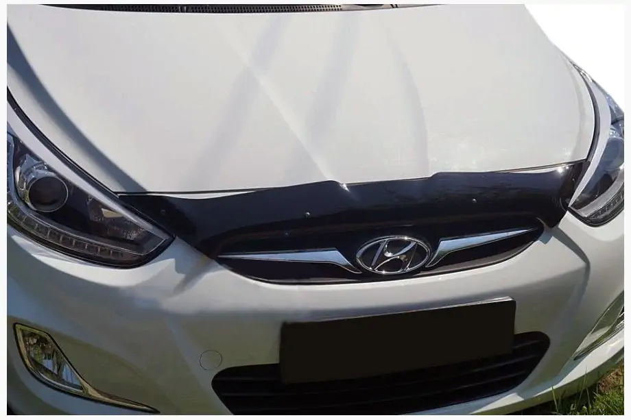 Hyundai Accent 2011-2017 гг. Дефлектор капота короткий 2010-2014 (SIM) Фото 1