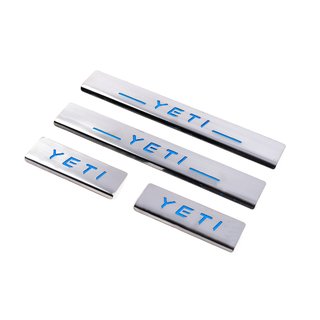 Накладки на пороги Carmos V3-Blue (4 шт, нержавейка) Skoda Yeti 2009-2017 гг. фото 1