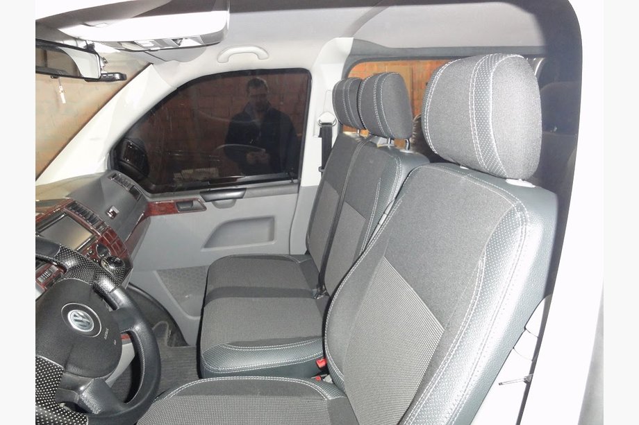 Volkswagen T5 Multivan 2003–2010 гг. Авточехлы (Эко-кожа↗Ткань, Premium) Полный салон ↗ Передние сиденья (2↗1) Фото 2