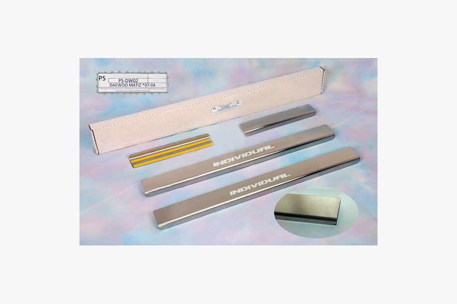 Daewoo Matiz 1998-2008 гг. Накладки на пороги Natanika Standard (4 шт, нержавейка) Image