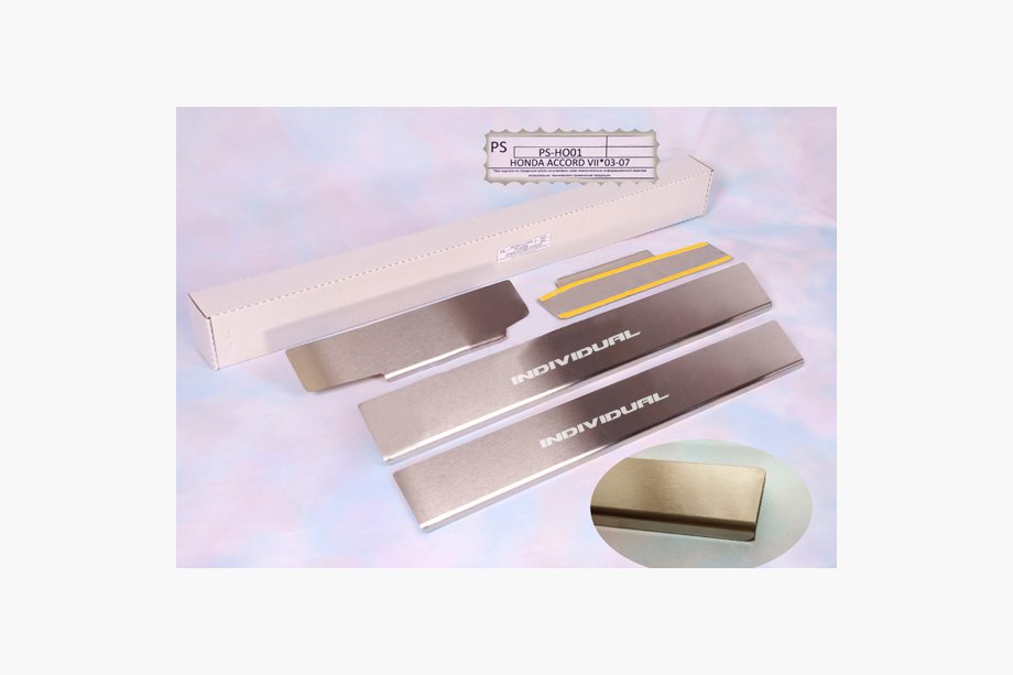 Honda Accord VII 2002-2007 гг. Накладки на пороги Natanika Standard (4 шт, нержавейка) Image