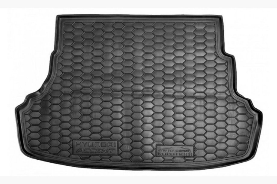 Hyundai Accent 2011-2017 гг. Коврик багажника без накладки на спинку, короткий (Autogumm, резина) Image