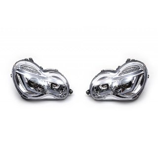 Передние фары с LED дневными ходовыми огнями (2 шт) Mercedes C-class W203 2000-2007 гг. фото 1
