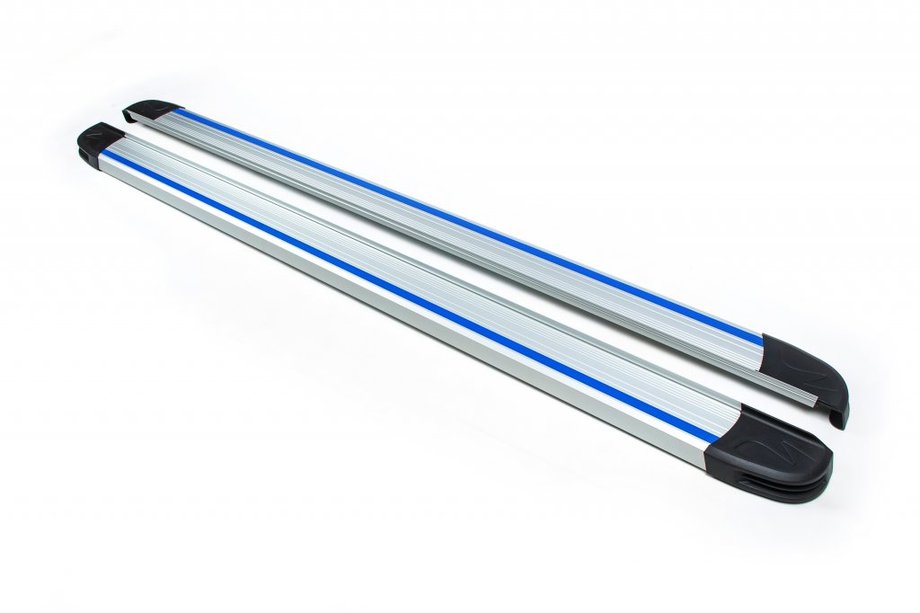 Volkswagen Amarok 2010-2022 гг. Боковые Подножки Maya Blue-Grey (2 шт., Алюминий) Image