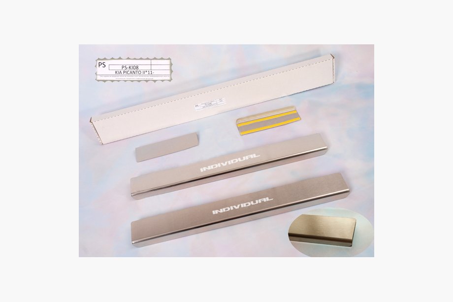 Kia Picanto 2011-2016 гг. Накладки на пороги Natanika Standard (4 шт, нержавейка) Image