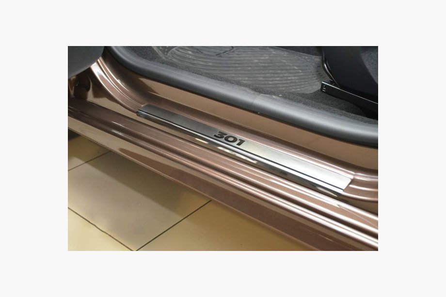 Peugeot 301 2012- гг. Накладки на Пороги Nataniko (4 шт., Нержавейка) Image
