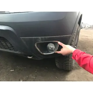 Накладки на противотуманные фары 2008-2013 (2 шт., нержавейка) Renault Duster 2008–2017 гг. фото 2