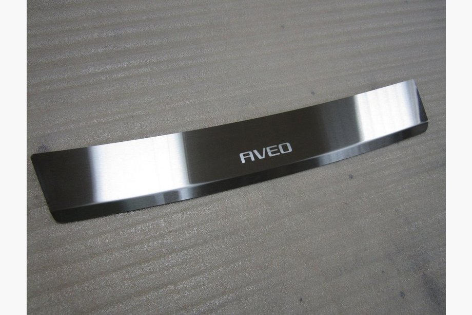 Chevrolet Aveo T250 2005-2011 гг. Накладка на задний бампер с загибом Nataniko (нержавейка) Image