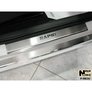 Накладки на пороги Nataniko (8 шт, нержавейка) Skoda Rapid 2012-2019 гг. фото 2