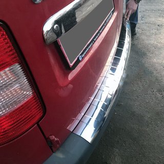 Накладка на задний бампер с большим загибом (Elite, нержавеющая сталь) Volkswagen Caddy 2004-2010 гг. фото 1