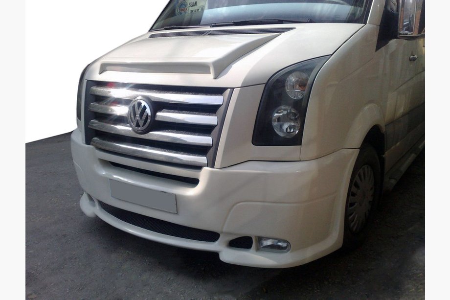 Volkswagen Crafter 2006-2016 гг. Накладка на передний бампер с 2 вырезами под фары (грунт под покраску) Фото 2