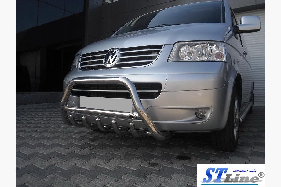 Volkswagen T5 Caravelle 2004-2010 гг. Кенгурятник WT003 (нержавейка) 60мм, с надписью Фото 5