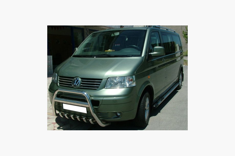 Volkswagen T5 Transporter 2003-2010 гг. Кенгурятник WT003 (нержавейка) 60мм, с надписью Фото 4