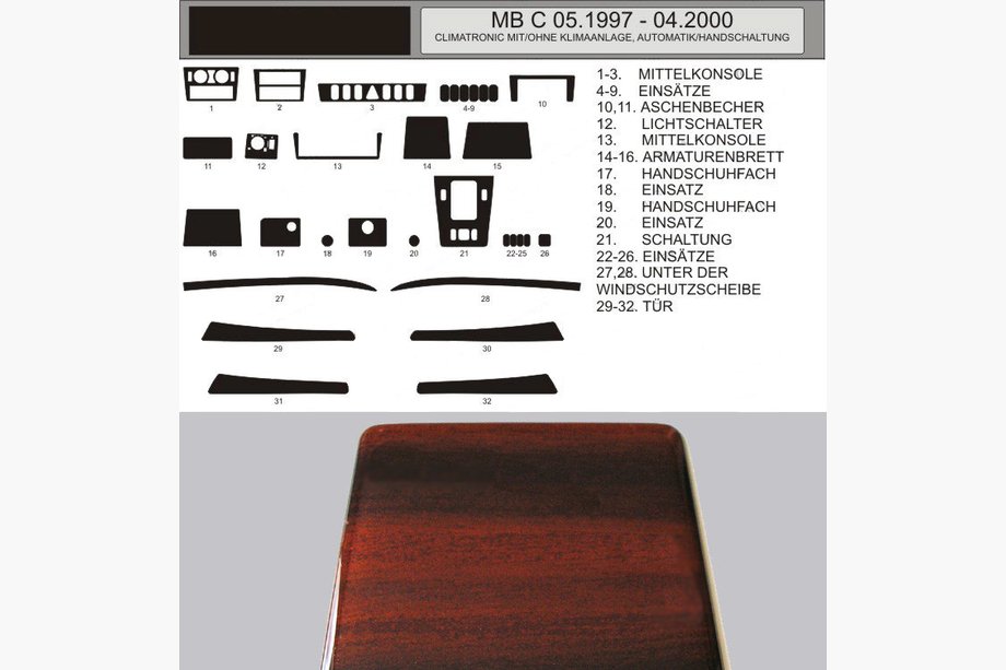 Mercedes C-class W202 1993-2001 гг. АКЦИЯ! Накладки на панель под дерево (1997-2000) Image