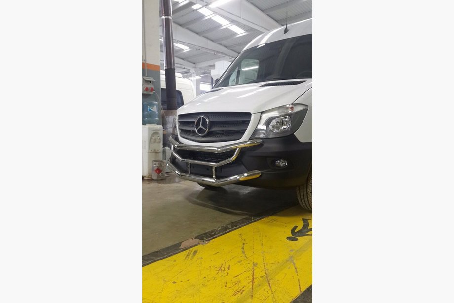 Mercedes Sprinter W906 2006–2018 гг. Защита переднего бампера OM3-2 (2013+, Нержавейка) Верхний и нижний Фото 3