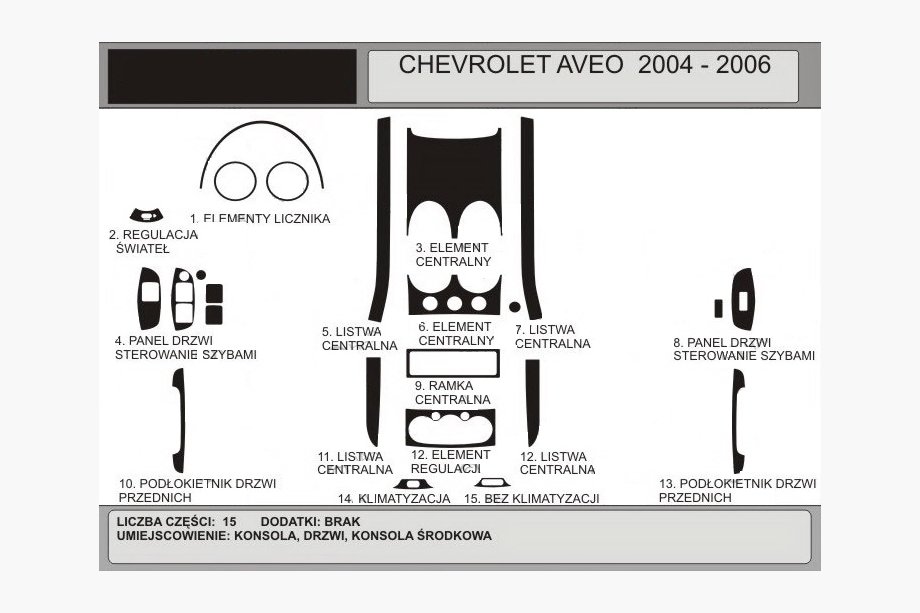 Chevrolet Aveo T200 2002-2008 гг. Накладки на панель приборов (Hartman) Image