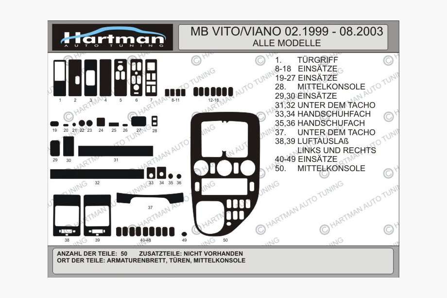 Mercedes Vito W638 1996-2003 гг. Накладки на панель VIP (1999-2003) Алюминий Фото 5