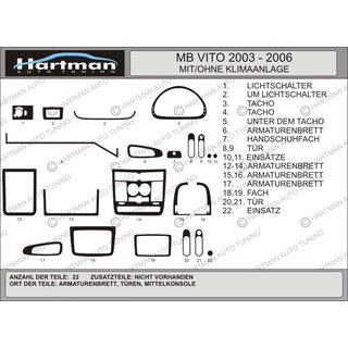 Акция !!! Накладки на панель (HARTMANN) под дерево Mercedes Vito W639 2004-2014 гг.