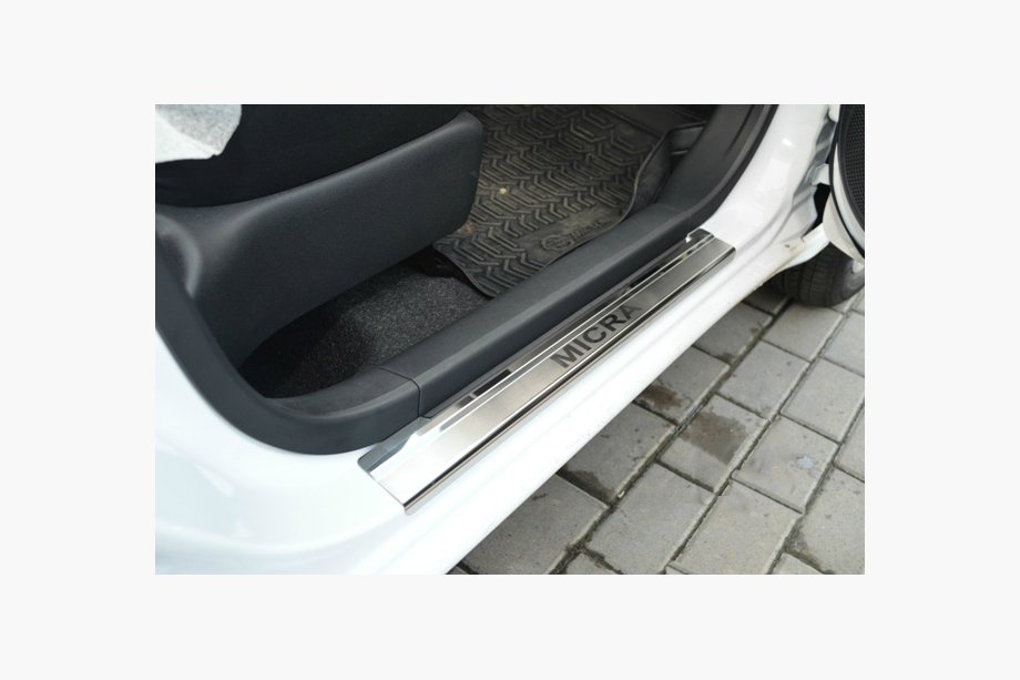 Nissan Micra K13 2011-2016 гг. Накладки на пороги Natanika Premium (4 шт, нержавейка) Image