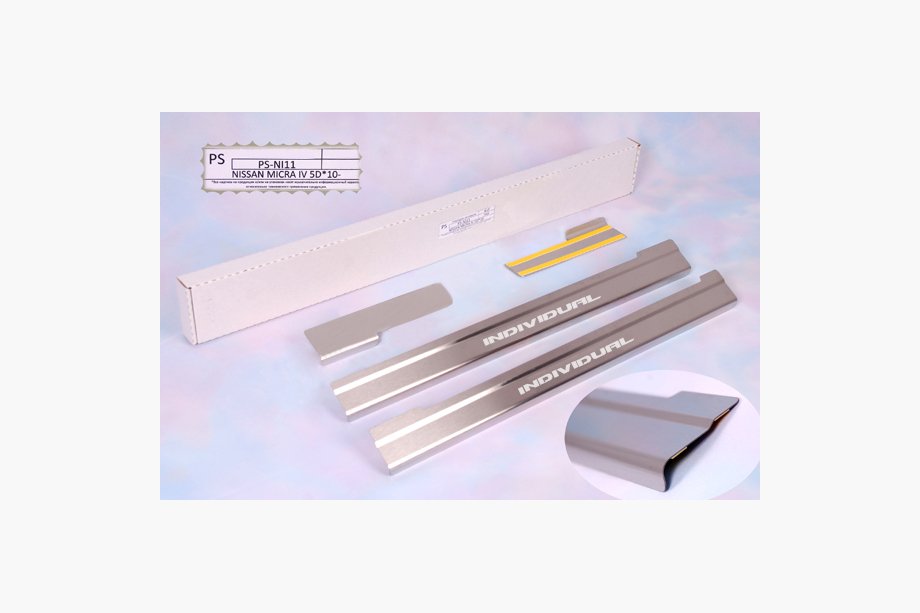 Nissan Micra K13 2011-2016 гг. Накладки на пороги Natanika Standard (4 шт, нержавейка) Image