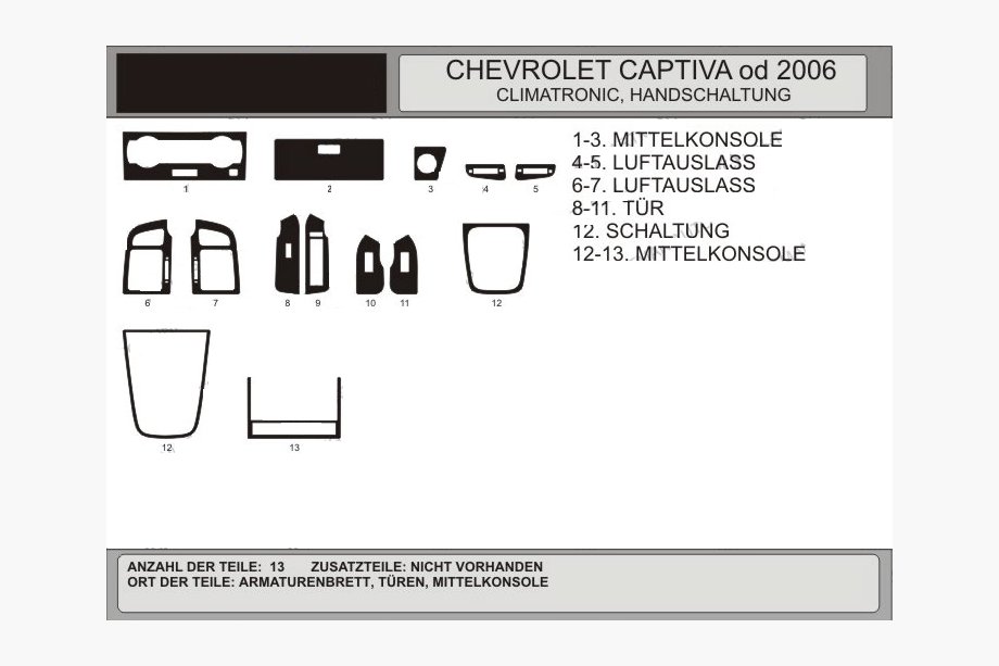 Chevrolet Captiva 2006-2019 гг. Накладки на Панель Приборов Орех Image