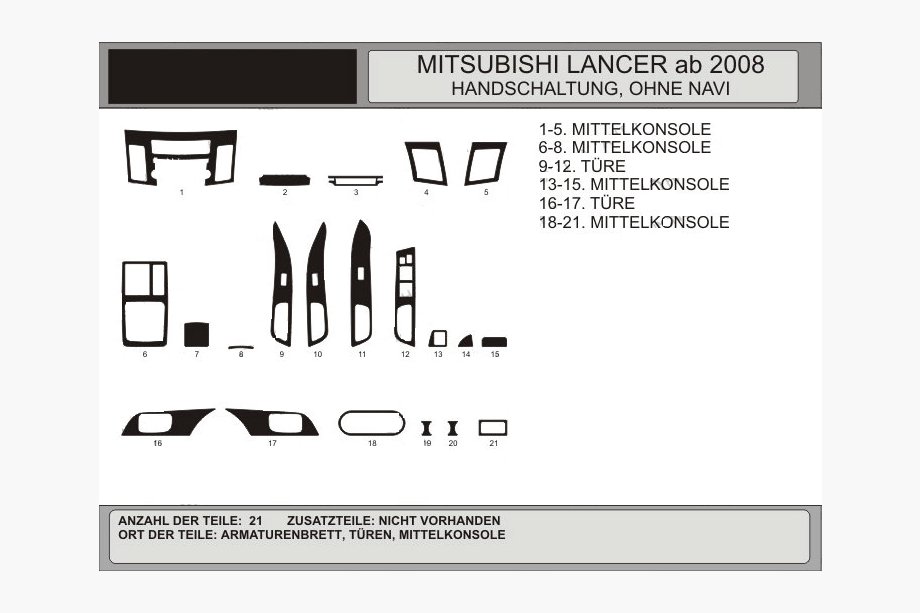 Mitsubishi Lancer X 2008- гг. Накладки на панель приборов (Hartman) Image