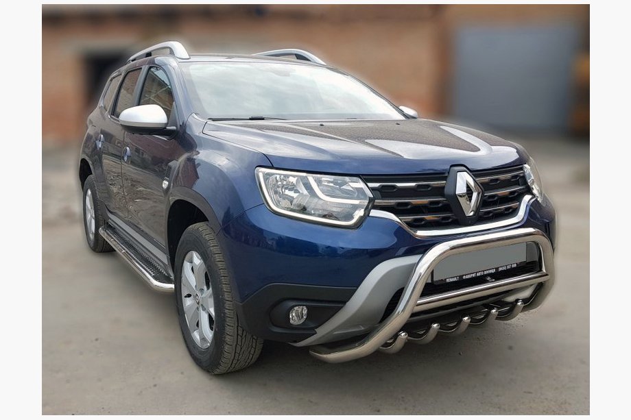 Renault Duster 2018-2024 гг. Защита переднего бампера без надписи WT003 (нержавейка) Image