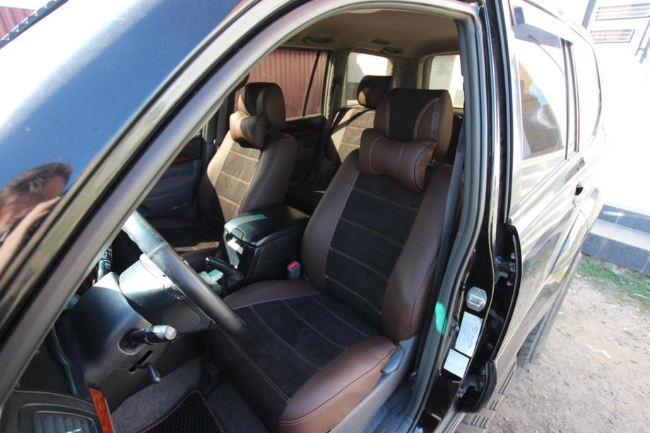 Toyota Land Cruiser Prado 120 2002-2009 гг. Авточехлы экокожа+ткань+алькантара Antara A088 (полный салон) Image