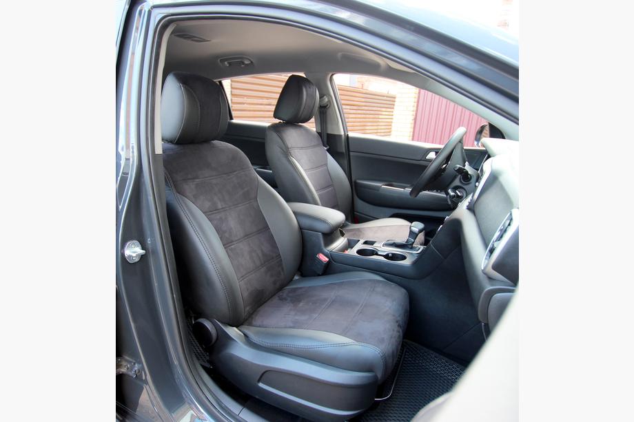 Kia Sportage 2015-2021 гг. Авточехлы экокожа+ткань+алькантара Antara A001 (полный салон) Image