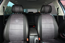 Skoda Octavia II A5 2006-2010 гг. Авточехлы экокожа+ткань+алькантара Antara A001 (полный салон) фото 6
