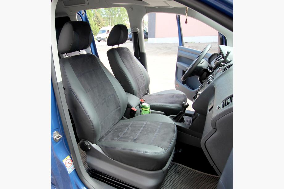 Volkswagen Caddy 2010-2015 гг. Авточехлы Эко-кожа+Ткань+Алькантара Antara A001b (Полный комплект) Image