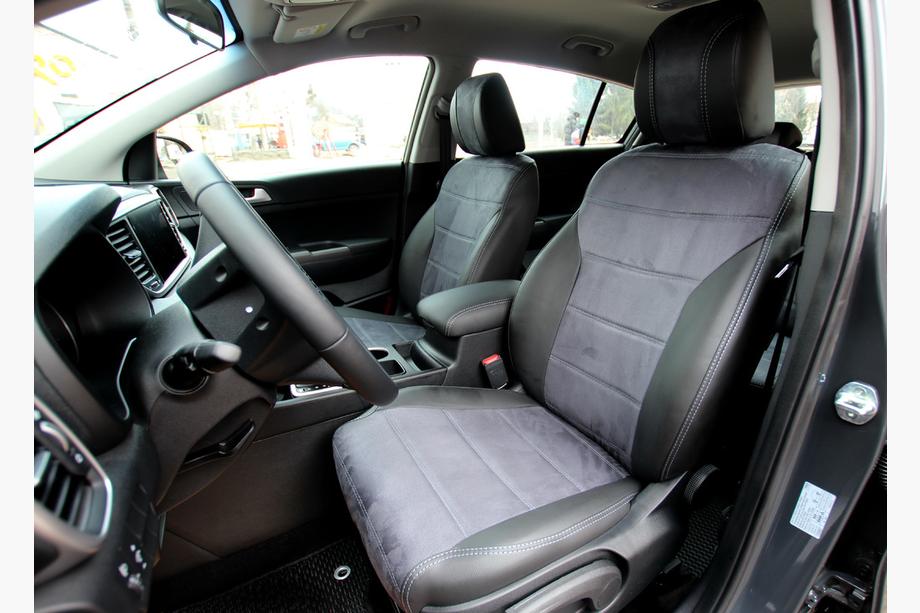 Kia Sportage 2021- гг. Авточехлы Эко-кожа+Ткань+Алькантара Antara A0010 (Полный комплект) Image