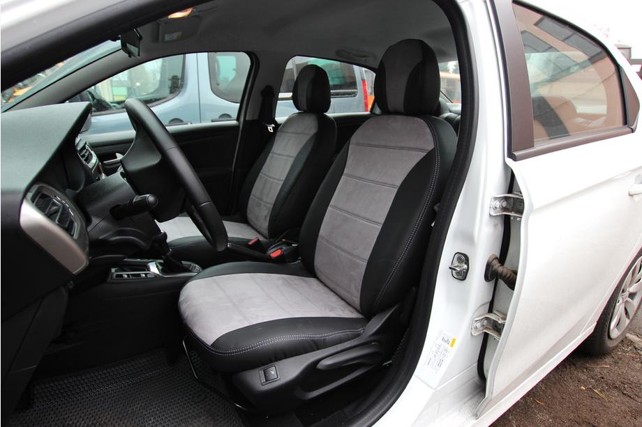 Citroen C-Elysee 2013-2022 гг. Авточехлы Эко-кожа+Ткань+Алькантара Antara A0010 (Полный комплект) Image