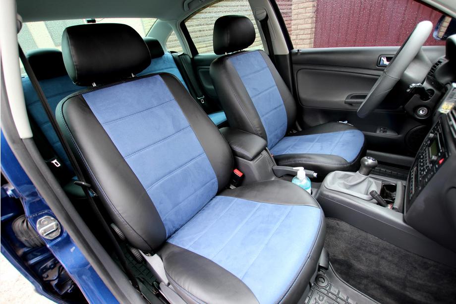 Volkswagen Passat B5 1997-2005 гг. Авточехлы ЭкоКожа+Ткань+Алькантара Antara A006 (Полный Комплект) Image