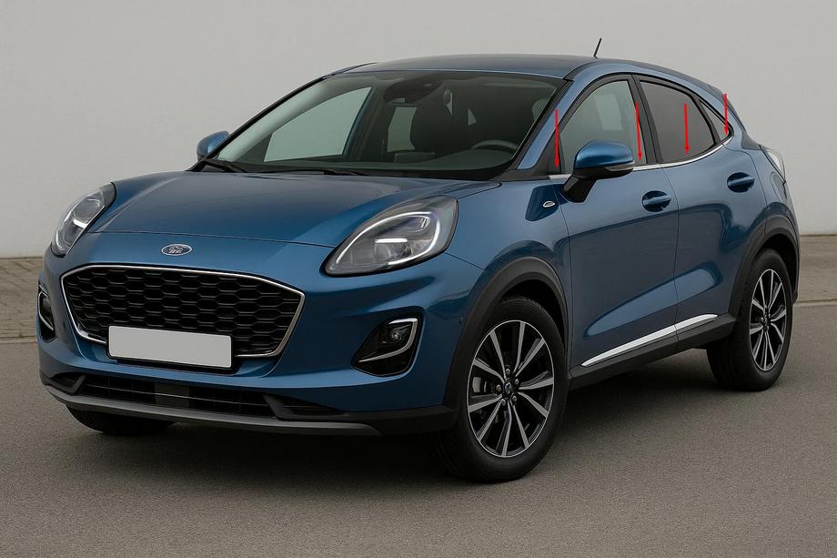 Ford Puma 2019- гг. Нижние молдинги окон нержавейка (8 шт) Image