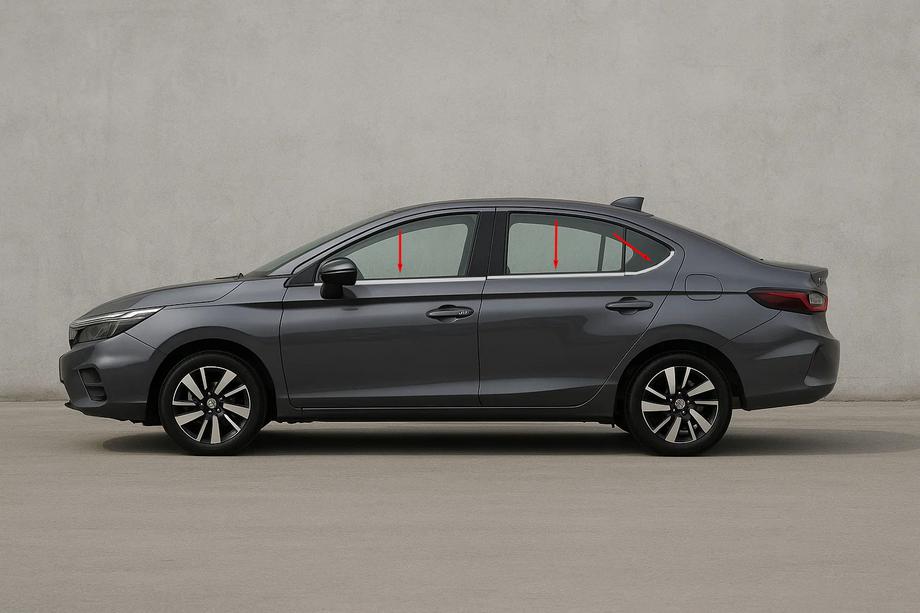 Honda City 2021- гг. Окантовка Окон SD (6 шт, Нержавейка) Image