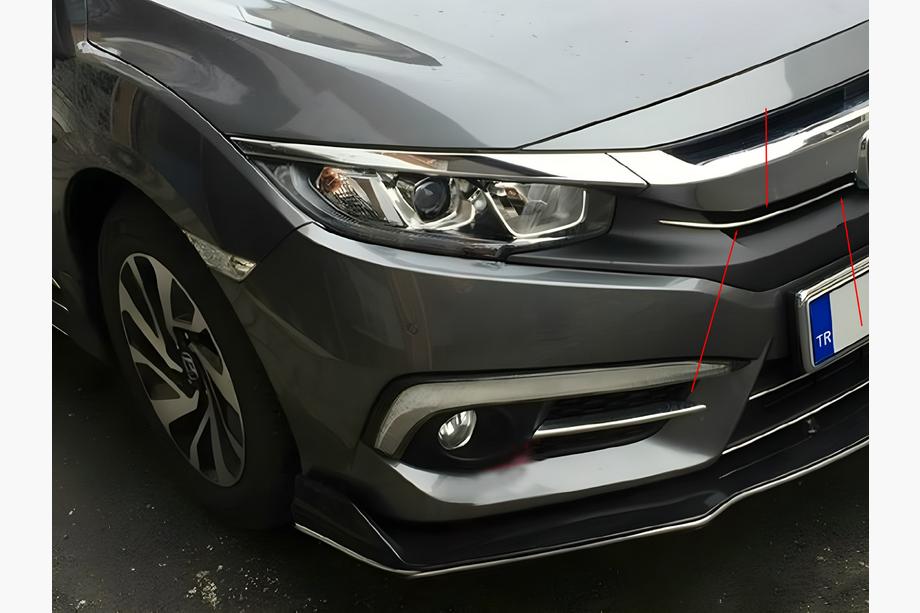 Honda Civic Sedan 2021- гг. Хромированные Накладки на Решетку (2 шт, Нержавеющая Сталь) Image