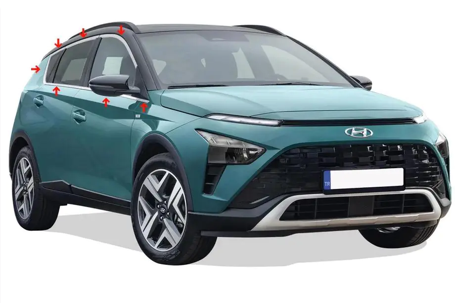 Hyundai Bayon 2021- гг. Полный комплект окантовки окон (14 шт, нержавейка) Фото 1