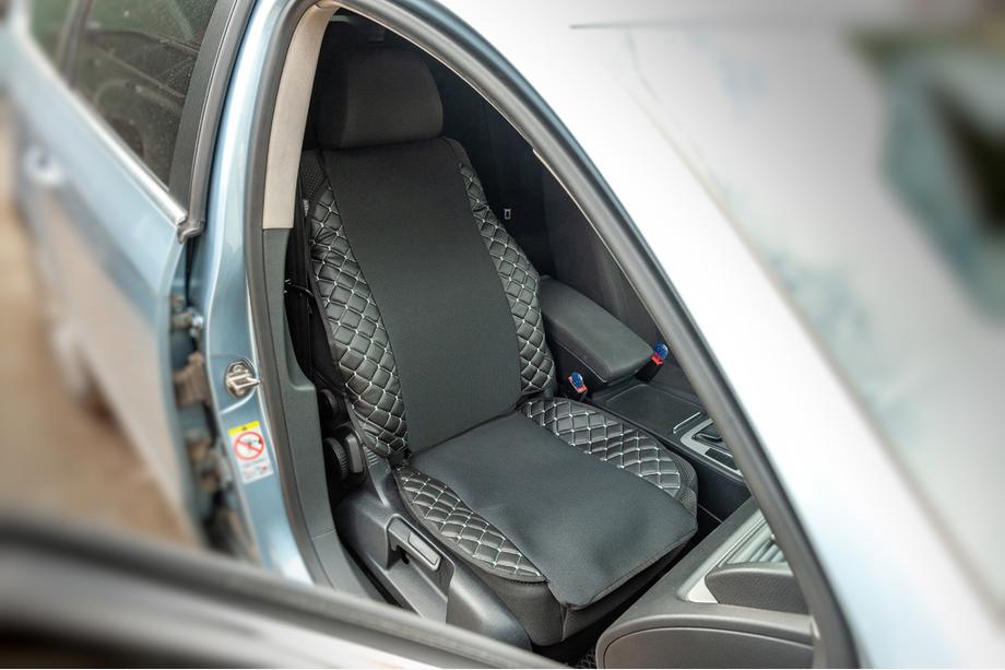 Накидка на сиденье ECO и ткань (1 шт, Черный с серой строчкой + ткань) Image