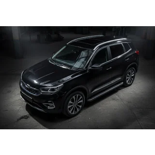 Боковые Подножки Allmond Black (2 шт., Алюминий) Chery Tiggo 7 2020- гг. фото 1