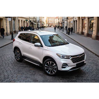 Боковые пороги Allmond Grey (2 шт., алюминий) Chery Tiggo 7 2020- гг. фото 1