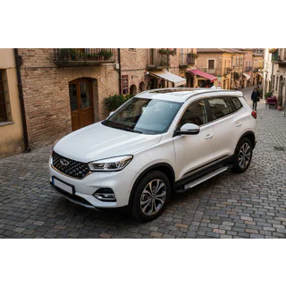 Боковые пороги Allmond Grey (2 шт., алюминий) Chery Tiggo 8 2017- гг. фото 1