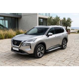 Боковые пороги Allmond Grey (2 шт., алюминий) Nissan X-trail T33/Rogue 2022- гг. фото 1