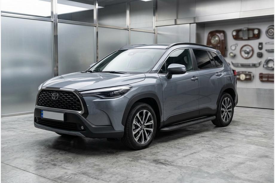 Toyota Corolla Cross 2020- гг. Боковые Подножки Tayga Black (2 шт., Алюминий) Фото 1