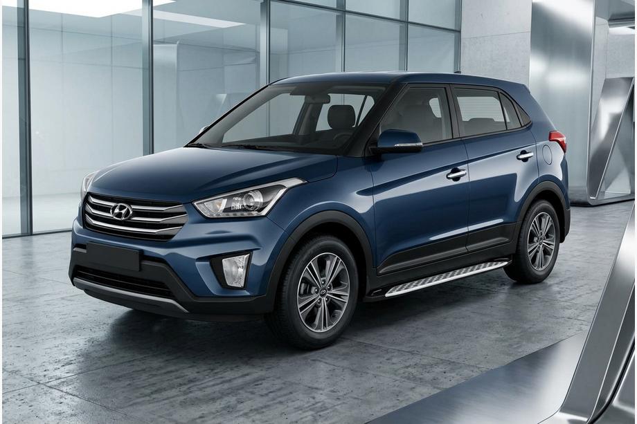Hyundai Creta 2014-2020 гг. Боковые Подножки Shining V1 (2 шт., Алюминий) Фото 1
