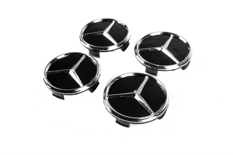 Колпачки на диски 71/74 мм без кольца (4 шт, черные с хромированным логотипом) Image