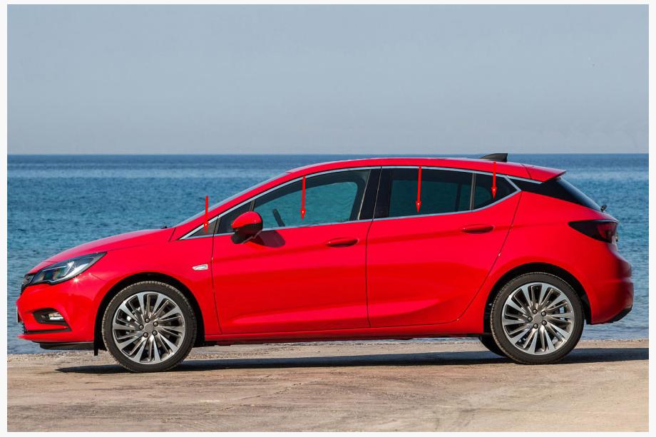 Opel Astra K 2016-2021 гг. Окантовка окон (HB) (8 шт, нержавейка) Image