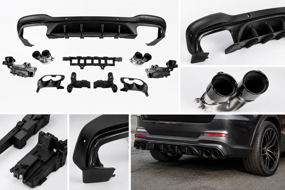 Mercedes GLC X253 2015-2022 гг. Задний диффузор с насадками на выхлоп (Дизайн AMG43) Image