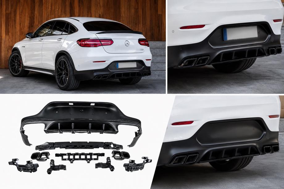 Mercedes GLC coupe C253 2016-2023 гг. Задний диффузор с насадками Black (Дизайн AMG63) Фото 1